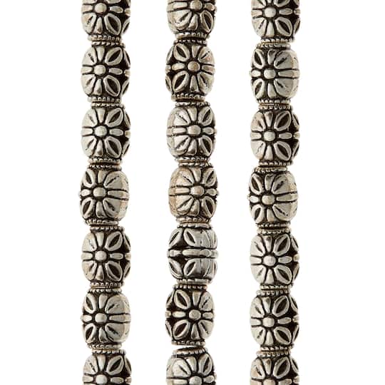12 Pack: Silver-Plated Antique Flower Round Beads, 10mm by Bead Landing™